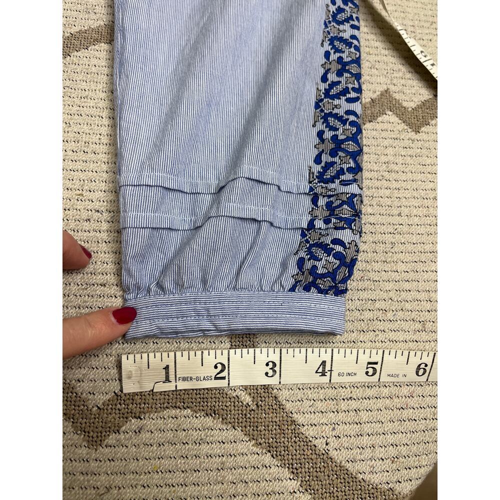 Roller Rabbit Womens Top Blue Striped V Neck Blouse Floral 3/4 Sleeve, Size XS - Picture 10 of 14